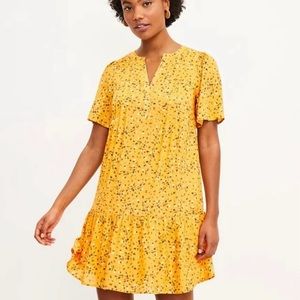 Ann Taylor Yellow Floral Pintuck Shift Dress